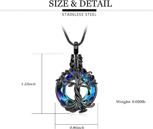 Vista 2 de shajwo Collar de cenizas de urna de cremación del árbol de la vida para mujeres y hombres, círculo de la vida, cristales de cremación, colgante
