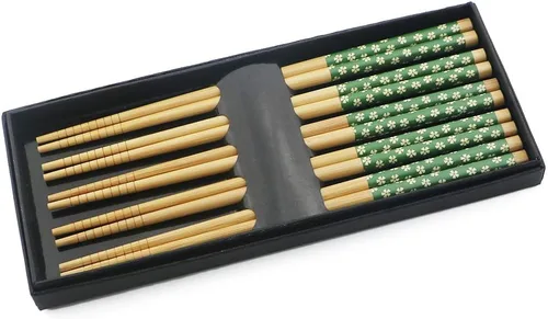 Vista 12 de Juego de 5 pares de palillos de bambú, reutilizables, estilo japonés, antideslizantes, juego de palillos clásicos de bambú natural, aptos