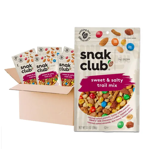Vista 8 de Snak Club Energizer Trail Mix con cacahuetes salados tostados, pasas, caramelos de chocolate, almendras tostadas, aperitivos sin gluten y kosher