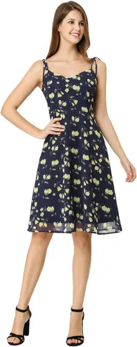 Vista 4 de Allegra K Vestido de verano floral 2025 para mujer, vestido de Pascua con tirantes delgados fruncidos en los hombros