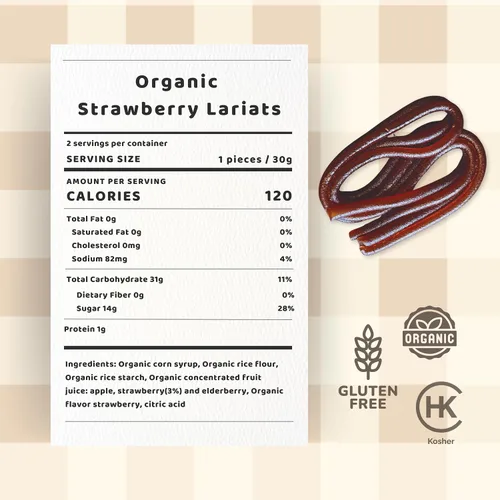 Vista 2 de Candy Tree Lariats orgánicos, sin trigo ni gluten, fresa, paquete de 4, 2.65 oz