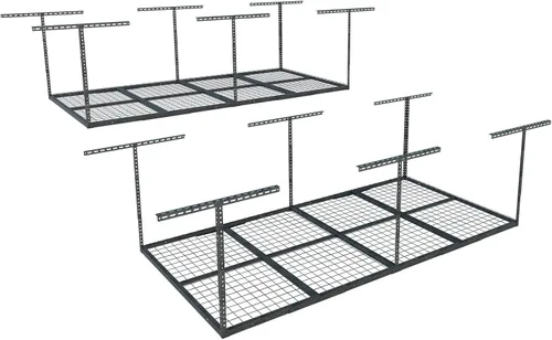 Vista 18 de FLEXIMOUNTS Estante de almacenamiento de techo de garaje de 3x8, sistema de organización de garaje ajustable, metal resistente, capacidad