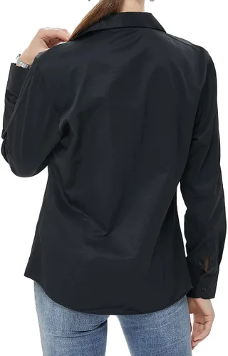 Vista 2 de Beninos - Camisa de manga larga con cuello en V y botones para oficina, formal y casual para mujer