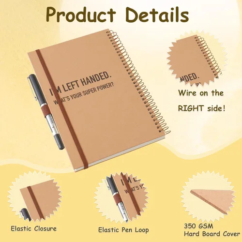 Vista 4 de Urby Cuaderno para zurdos con rayas universitarias, tapa dura, 8.5 x 5.7 pulgadas Papel premium, 160 páginas, 1 tema, regalo ideal para zurdos