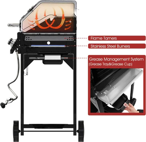 Vista 7 de Royal Gourmet GA4400T Parrilla de acero inoxidable de 4 quemadores, gasolina de propano líquido, 40,000 BTU, estilo de carrito, perfecto para un