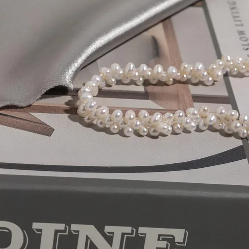 Vista 7 de Cowlyn Pearl Necklace Cultured Baroque Strands Short Dainty Choker Tiny Chain Delicate Handmade Vintage Christmas Valentine Gift Jewelry Women Girls