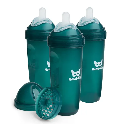 Vista 19 de Herobility Botellas Anti-Cólico Dobles para Bebé – 5 fl oz/140ml – Paquete de 4 – Multicolor – Blanco, Gris, Rosa, Rosa de Hawthorn