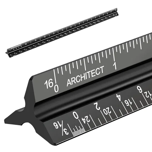 Vista 8 de Regla de escala triangular de arquitectura e ingeniería, juego de reglas de escala arquitectónica de 12 pulgadas, aluminio grabado con láser