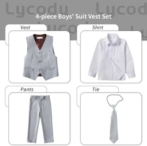 Vista 18 de Conjunto de chaleco para niños, trajes formales, trajes de boda, ropa de vestir