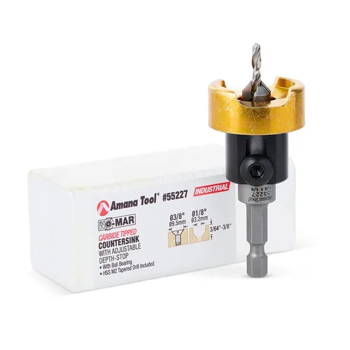 Vista 6 de Amana Tool Avellanador de 82 Grados con Broca con Tope de Profundidad y Rodamiento de Bolas Sin Empuje, 55242, 1/2 D x 3/16 Diámetro de Broca x