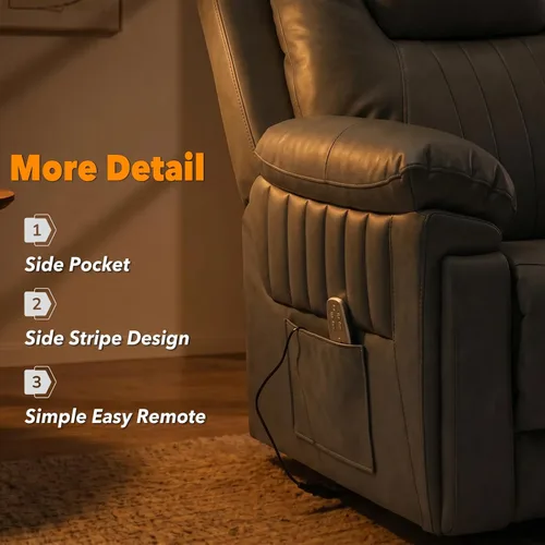 Vista 8 de Silla reclinable eléctrica con mecedora automática y control remoto Eco-pu Cuero Gris