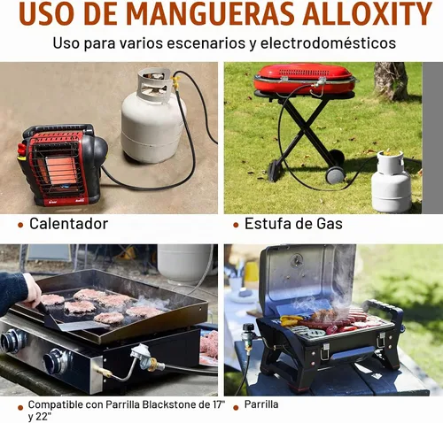 Vista 7 de Manguera divisora de propano de 5 pies de 2 vías con válvula de cierre, convertidor compatible con calentadores Camp Buddy, plancha parrilla Weber