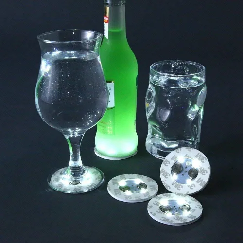 Vista 4 de Posavasos con luz LED, luces LED para botellas, glorificador de botellas, discos LED para bebidas, posavasos con luz intermitente (blanco frío)