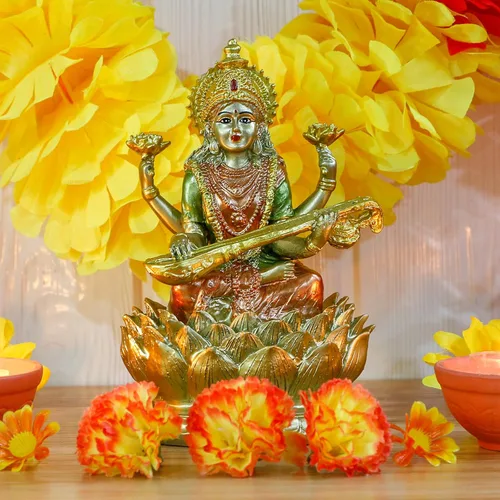 Vista 4 de alikiki Ídolo de Saraswati de la diosa hindú, 6.5 pulgadas de alto, conocimiento, música, artes, diosa Sarswati, estatua india Diwali, regalos