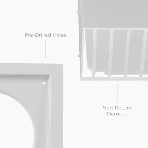 Vista 5 de Capucha de ventilación de plástico ABS blanco con solapa, ajuste de 4 pulgadas, para sistemas de ventilación de baño, cocina, lavandería y garaje
