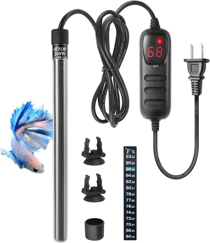 Vista 7 de HITOP Mini calentador sumergible para acuario – 25 W, 50 W, 100 W, 200 W, 300 W, calentador pequeño para pecera de 1 a 70 galones con controlador