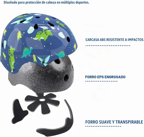 Vista 6 de Casco para niños con rodilleras, coderas y protectores de muñeca, equipo de protección para niños de 3 a 5-8 años para niños y niñas, apto para Azul