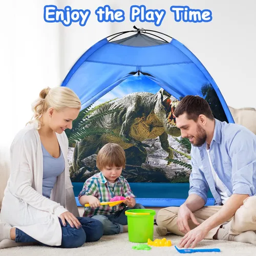 Vista 2 de Tienda de juegos para niños con dinosaurios, juguetes de dinosaurios para niños, tienda de campaña desplegable para diversión en interiores