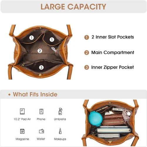 Vista 4 de Kattee Bolso de hombro de cuero suave para mujer con cierre magnético superior