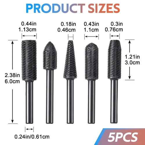 Vista 2 de OIIKI 5 PCS Woodworking Twist Drill Bits, Wood Carving File Rasp Drill Bit Black Drill Bits with 1/4" Shank Tool Rasp Chisel Shaped Rotating