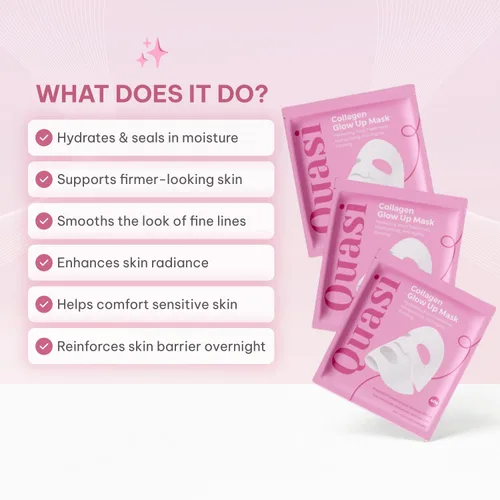 Vista 6 de Quasi - Máscara facial de bio-colágeno para la noche – Mascarilla coreana hidratante – Niacinamida y colágeno de baja molecularidad – Cuidado