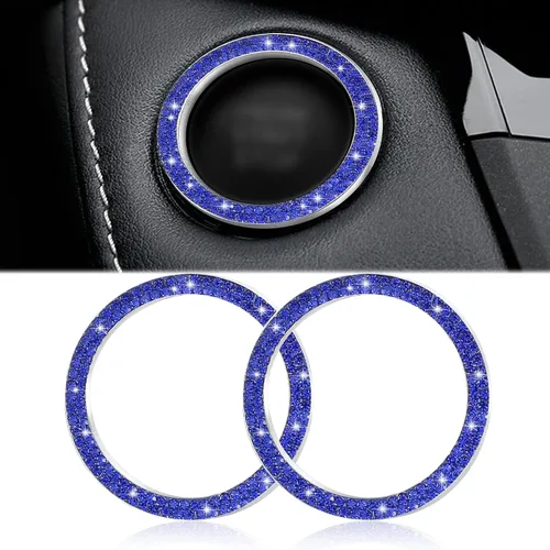 Vista 17 de WINKA 2 piezas Cubierta de botón de arranque del motor del automóvil con diamantes brillantes Anillo de botón de arranque y parada con cristales