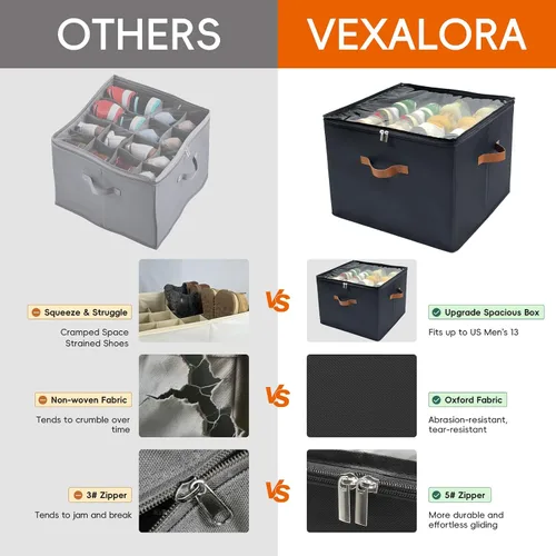 Vista 7 de Caja organizadora de zapatos, paquete de 2, organizador de almacenamiento de zapatos con cubierta transparente, divisores ajustables para 16-32