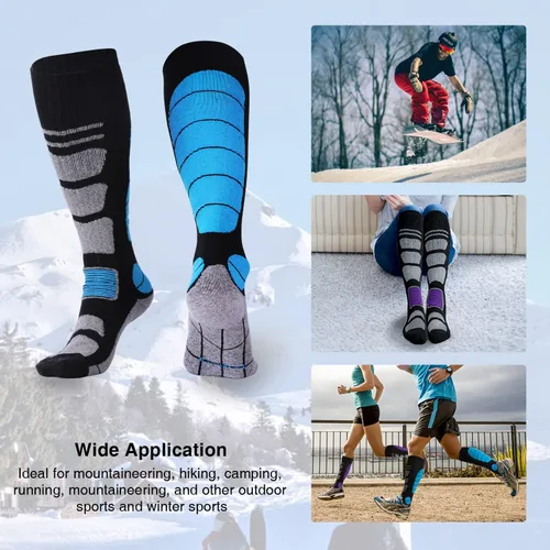 Vista 5 de Calcetines de esquí de lana merina térmica hasta la rodilla para invierno, snowboard, deportes, hombres y mujeres, caza