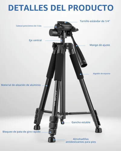Vista 6 de JOILCAN - Trípode para teléfono y iPad de 67 pulgadas, trípode profesional para cámara Negro