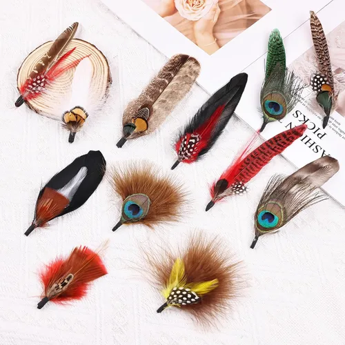 Vista 3 de 12 plumas para sombrero, plumas naturales surtidas para sombreros, coloridos pines de plumas reales para manualidades, sombreros de vaquero