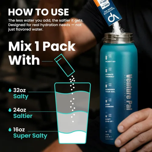 Vista 7 de Venture Pal Paquete de electrolitos en polvo sin azúcar con alto contenido de sodio, paquetes de hidratación cero calorías con vitamina, sodio