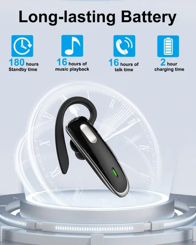 Vista 4 de Auriculares Bluetooth, V5.1 Auriculares inalámbricos ultraligeros manos libres con cancelación de ruido y micrófono para teléfono celular, PC