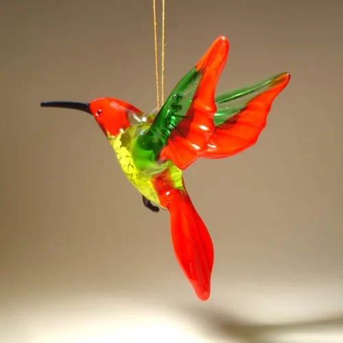 Vista 7 de Adorno colgante de colibrí de cristal rojo, verde y amarillo, hecho a mano, gran regalo coleccionable