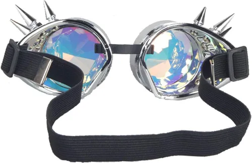 Vista 25 de FUT Gafas Steampunk con pinchos arcoíris ABS, lentes de caleidoscopio rave, soldadura cibernética, gótico, cosplay, vintage