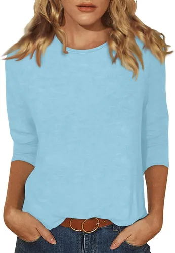 Vista 23 de Blouses for Women 2025 Three Quarter Sleeve Round Neck T Shirt Hawaiian Printing Trendy Fashion Beach Tops