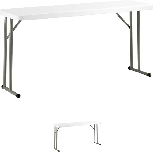 Vista 8 de Mesa plegable de 18 x 72 pulgadas, mesa plegable de plástico blanco granito para entrenamiento y eventos, mesa plegable delgada, mesa plegable