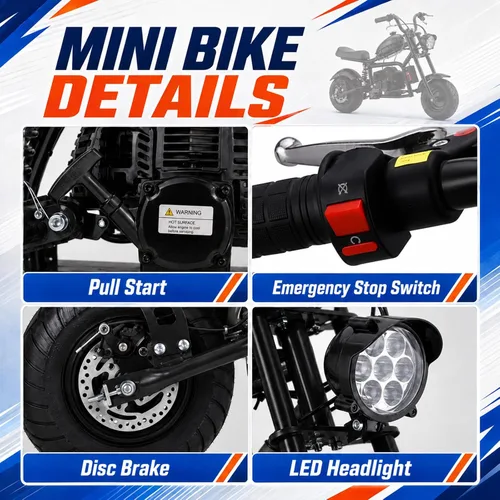 Vista 6 de HOVER HEART Mini bicicleta de gas Chopper, 40CC 4 tiempos niños Dirt Bike Fi-negro