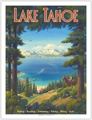 Vista 12 de Kerne Erickson - Póster de viaje vintage de Kerne Erickson Lake Tahoe California, equitación, barco, natación, pesca, senderismo, golf, impresión