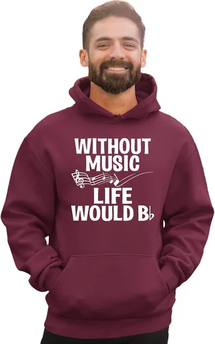 Vista 4 de Go All Out Sudadera con capucha para hombre y mujer sin música Life Would B Flat Funny Music Lovers Granate