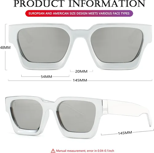 Vista 131 de AIEYEZO Gafas de sol cuadradas para mujeres y hombres, gafas de sol cuadradas con montura gruesa, estilo de diseñador simple