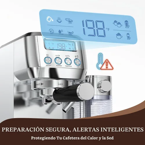 Vista 6 de AMZCHEF Máquina de café expreso, espumador automático de leche, presión de Plateado