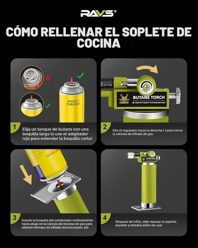 Vista 7 de RAVS Encendedor de butano con modo de llama dual, soplete de cocina recargable, soplete de metal para hornear, cocinar, arte de resina con llama