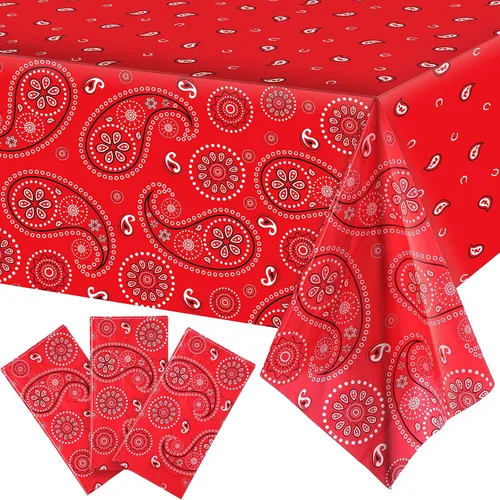 Vista 21 de Tatuo Mantel de fiesta del oeste con estampado de cachemira, mantel de bandana, mantel de plástico rectangular con flores para fiesta temática