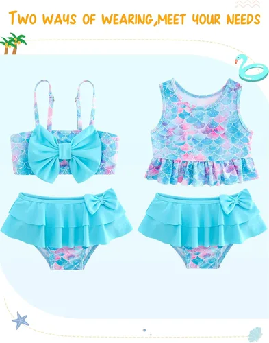 Vista 3 de Ahegao 6M-3T - Trajes de baño para niñas pequeñas, trajes de baño de 3 piezas, bikini