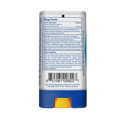 Vista 2 de STREAM 2 SEA EcoStick - Protector solar mineral SPF 35, protector solar resistente al sudor al agua, aprobado por la USDA, biodegradable, sin