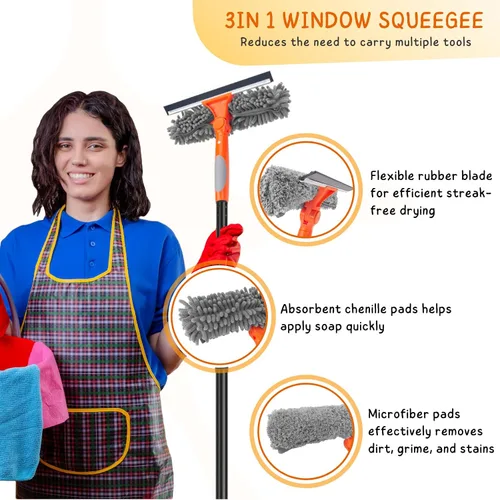Vista 2 de Herramienta de limpieza de ventanas para el hogar, kit de escobilla de goma de 59.5'' para parabrisas de automóvil, puerta de ducha, limpieza