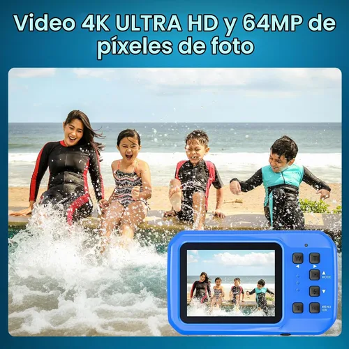 Vista 5 de Cámara subacuática 4K, cámara digital impermeable de 64 MP y 16 pies con tarjeta de 16 GB, cámara impermeable flotante