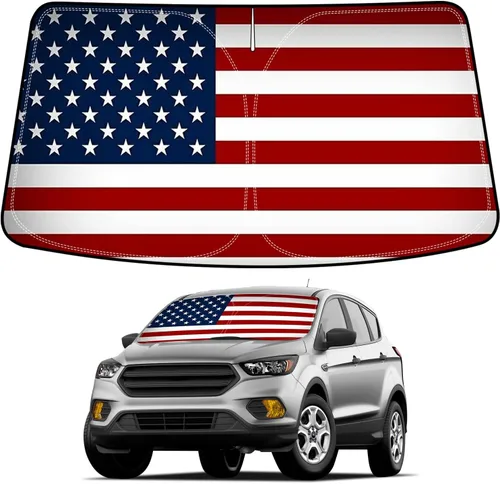 Vista 9 de Bestview - Parasol para parabrisas con bandera americana para Ford F-250 F-350 de 2008-2016, parasol plegable personalizado para ventana delantera