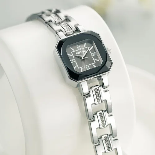 Vista 7 de TIME100 Reloj de pulsera para mujer, de cuarzo, con esfera verde, bisel con cristales en el movimiento, correa de pulsera con diamantes, resistente