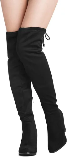 Vista 2 de DREAM PAIRS - Botas altas hasta el muslo de moda para mujer, botas largas y sexis de piel sintética con tacón ancho medio Negro